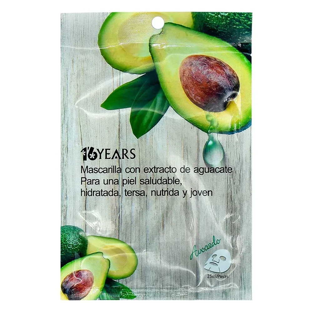 1pza Mascarilla facial 16years, con extracto de aguacate 25ml / 16y-14