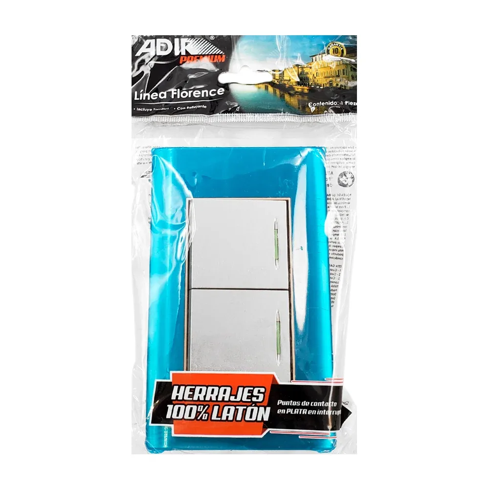 Placa adir con doble apagador, azul metálico, línea florence / 4503