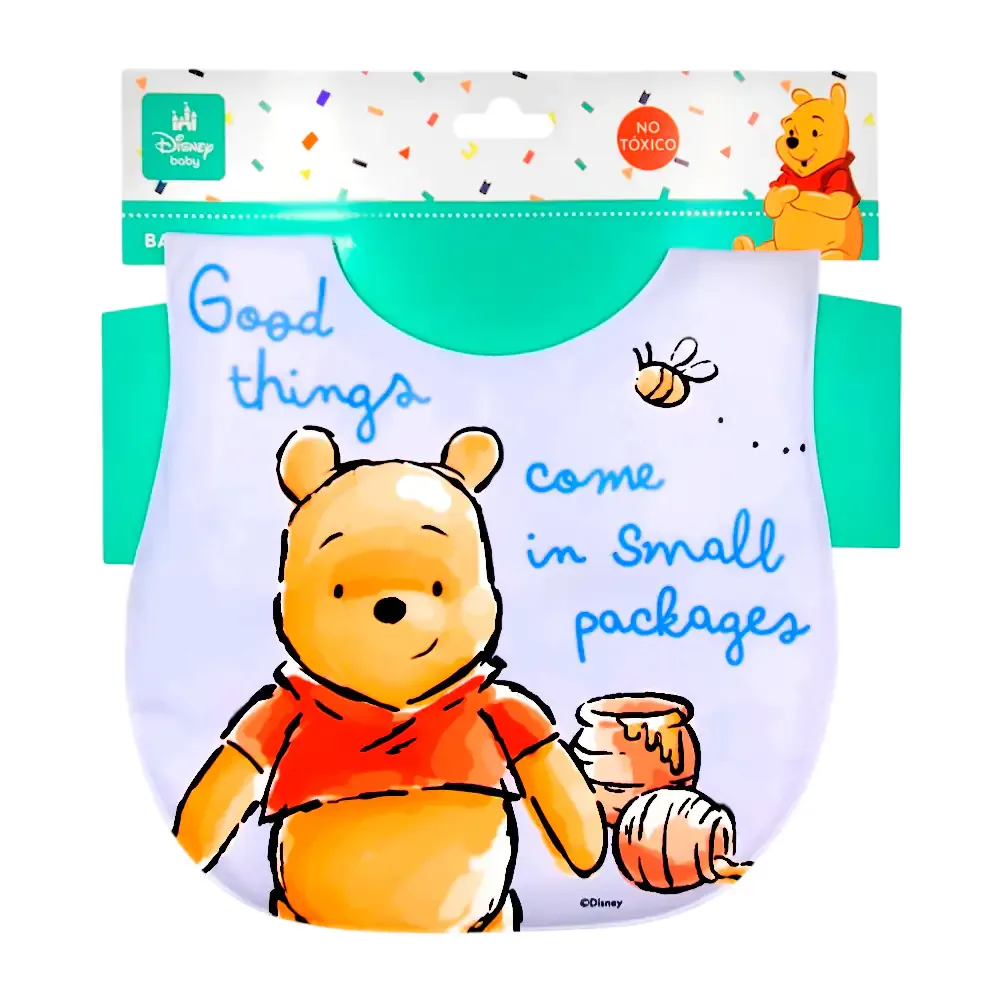 Babero infantil ajustable, plastificado, acolchado con estampado de winnie pooh