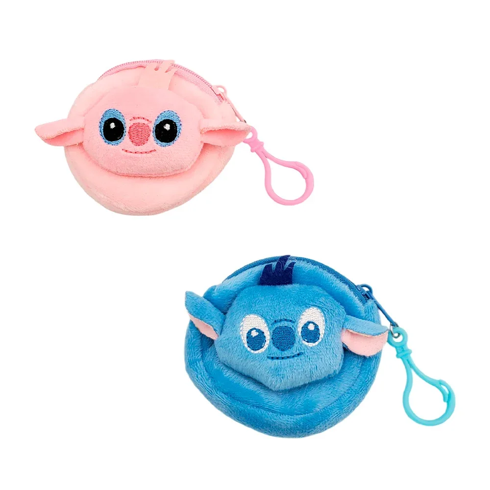 1pza Mini monedero afelpado con cara de personajes de stitch, colores surtidos