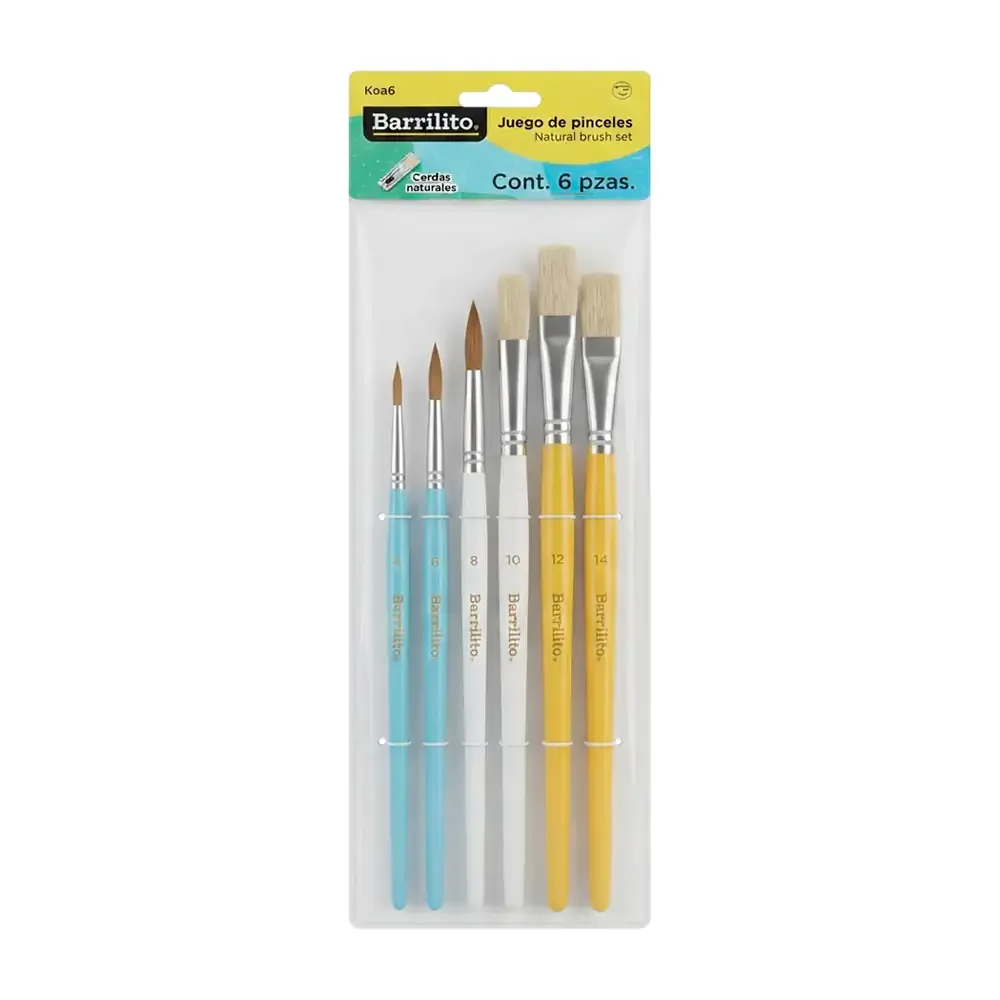 Paquete con 6 pinceles multiusos barrilito de distinto de grosor, variedad