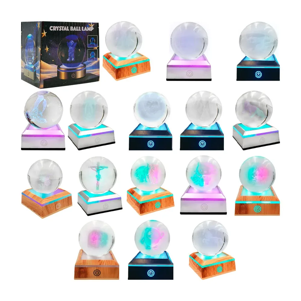 Lámpara usb en forma de esfera con diseño 3d + base giratoria de plástico y luz