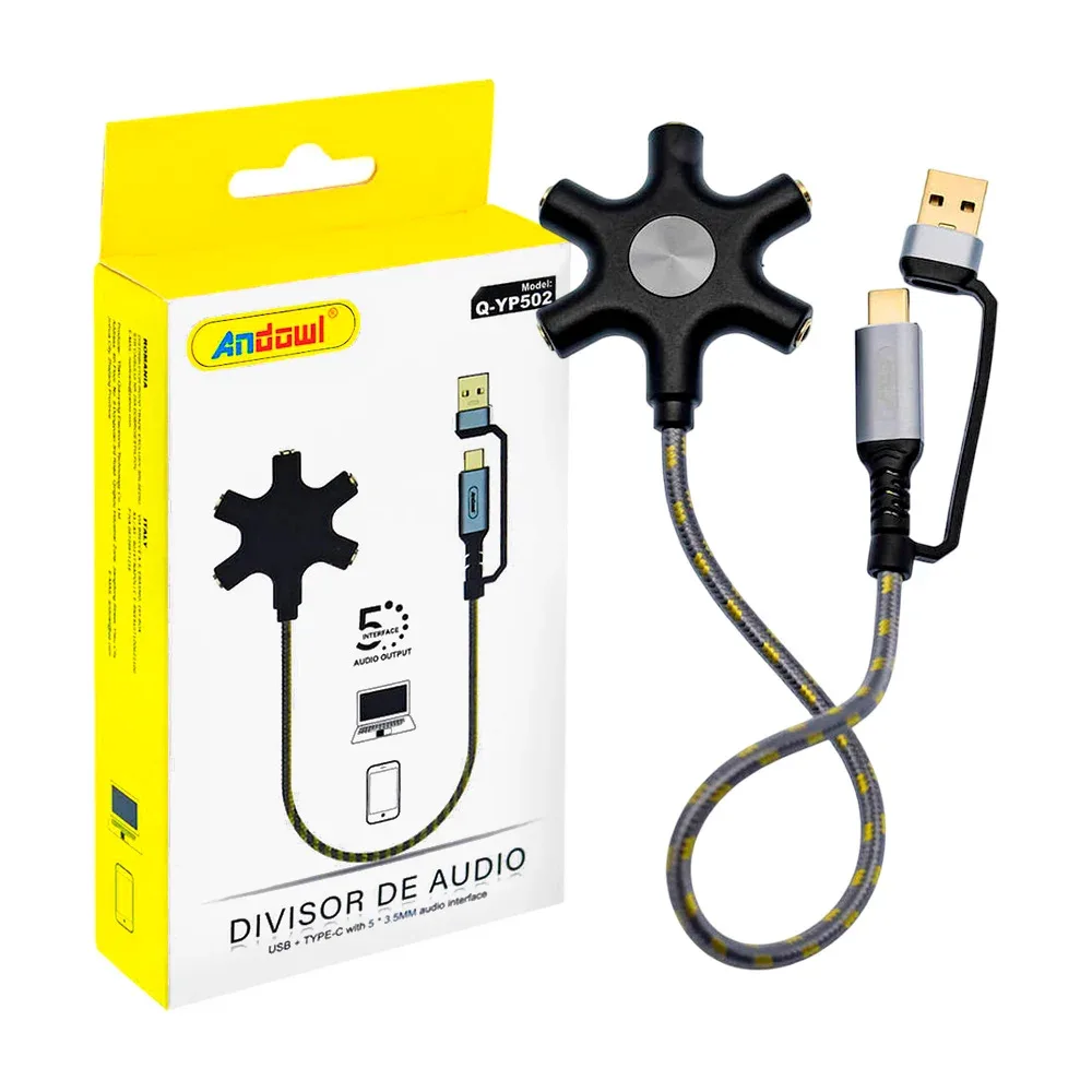 Divisor de audio con múltiples puertos auxiliares entrada usb-c a usb / q-yp502