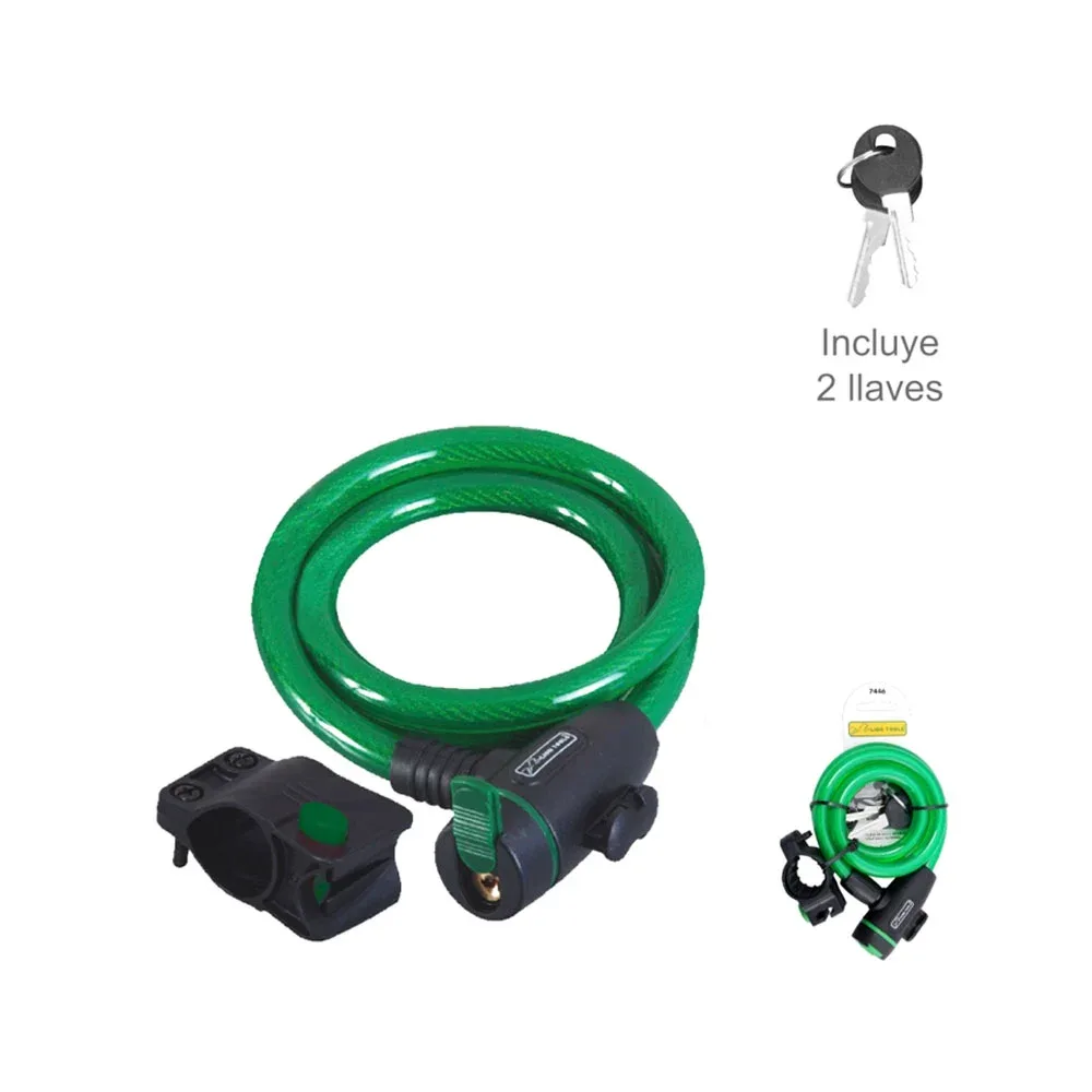 Candado de seguridad para bicicleta o motocicleta con cable de acero 12mm x 1m de largo y juego de 2 llaves / 7446