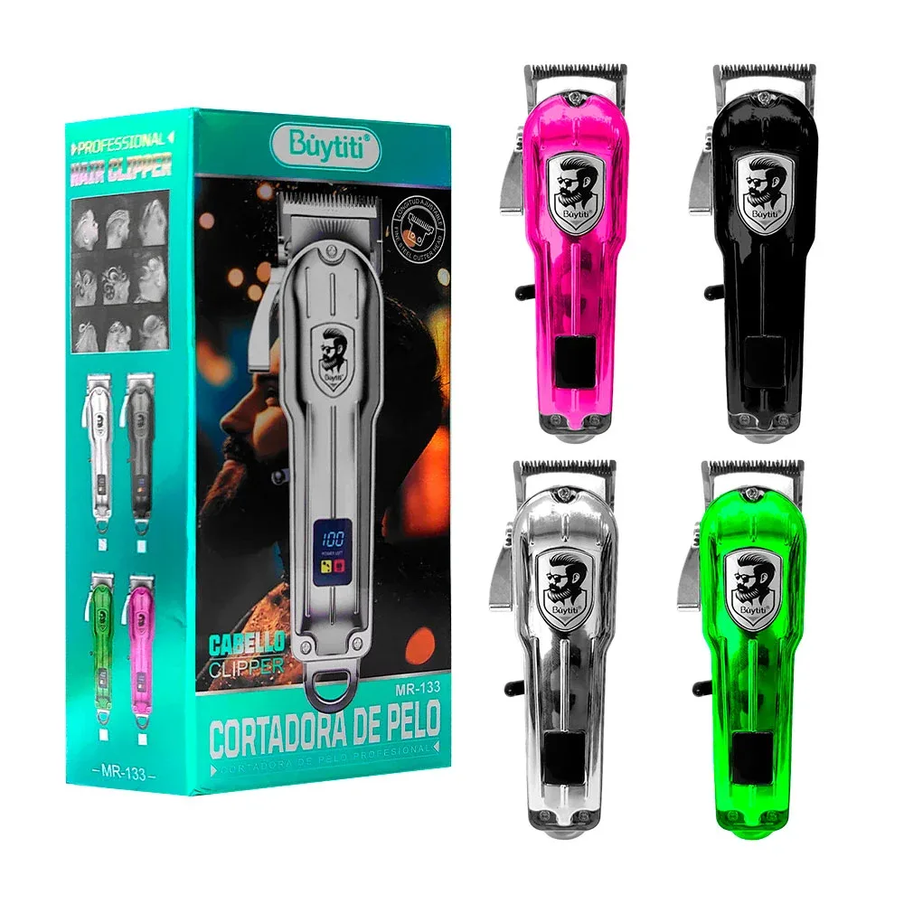 Máquina rasuradora profesional, metálica con estampado de barbería + accesorios