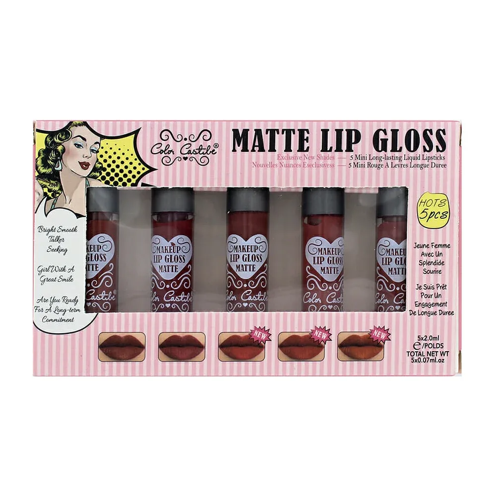 Paquete con 5 lip gloss tonos matte 2ml, variedad de colores / 4146-2