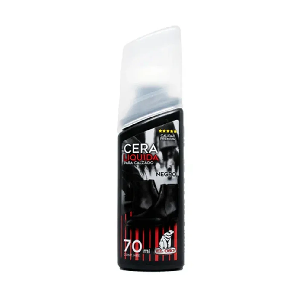 Bote de cera liquida para calzado en color negro con aplicador de esponja, 70ml / 8500a