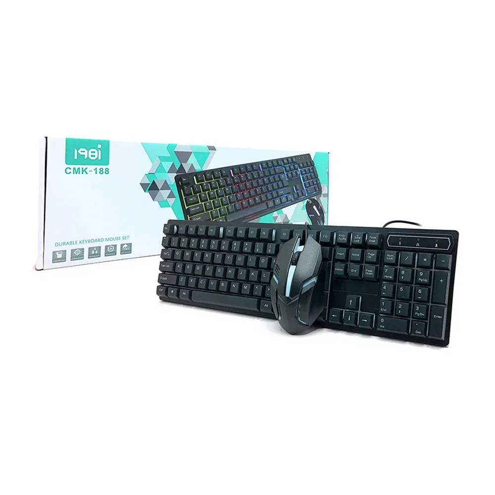 Juego de teclado con pantalla digital y mouse gamer con luces rgb anti salpicaduras / 198i / cmk-188 / 01320
