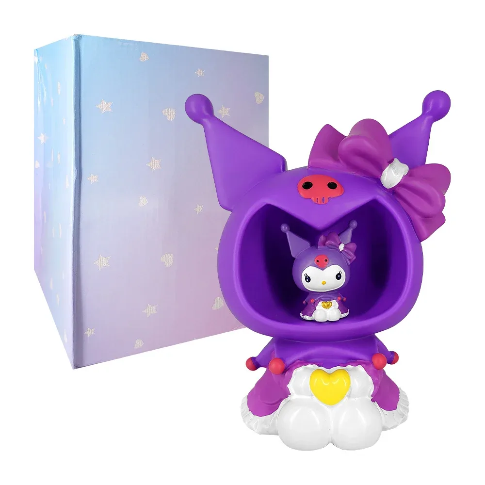 Alcancía mediana de plástico en forma de kuromi con luz led y sonido, 24cm