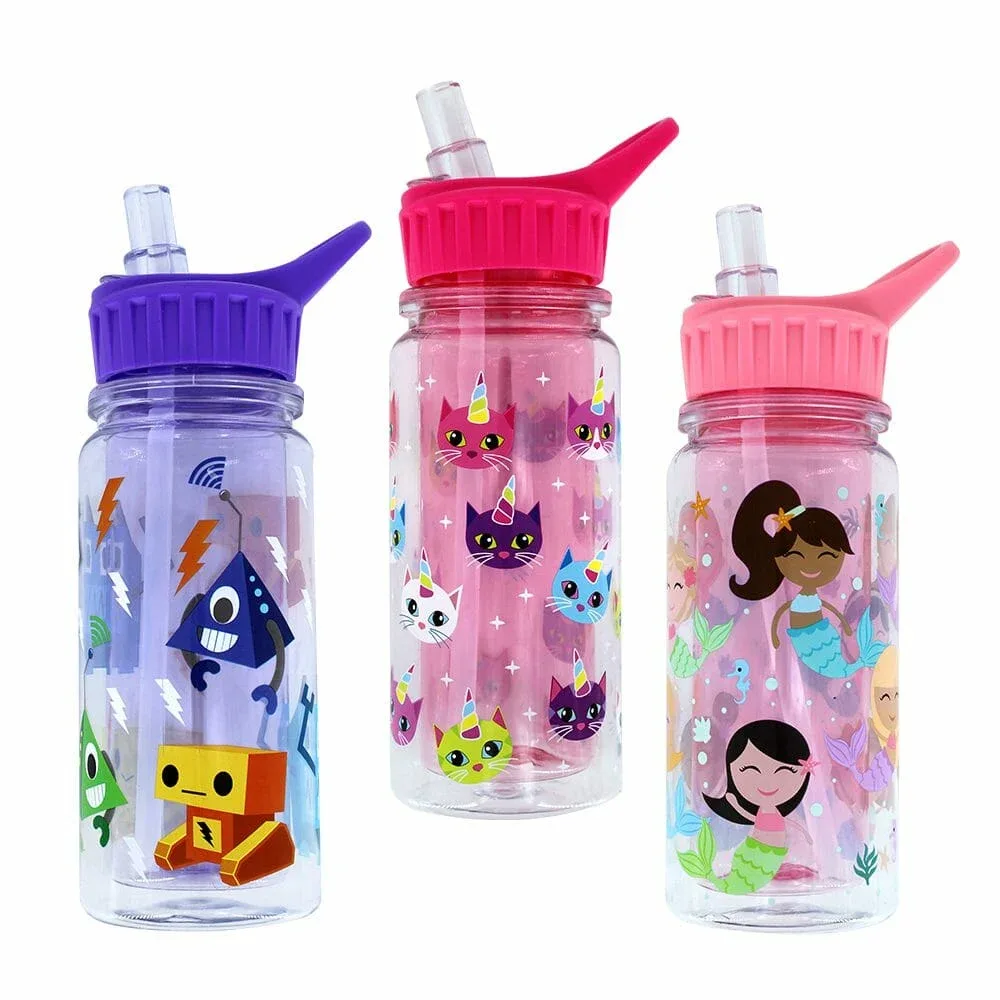 Botella para agua con popote flexible, variedad de diseños ey-007 / bdb-007 / R903