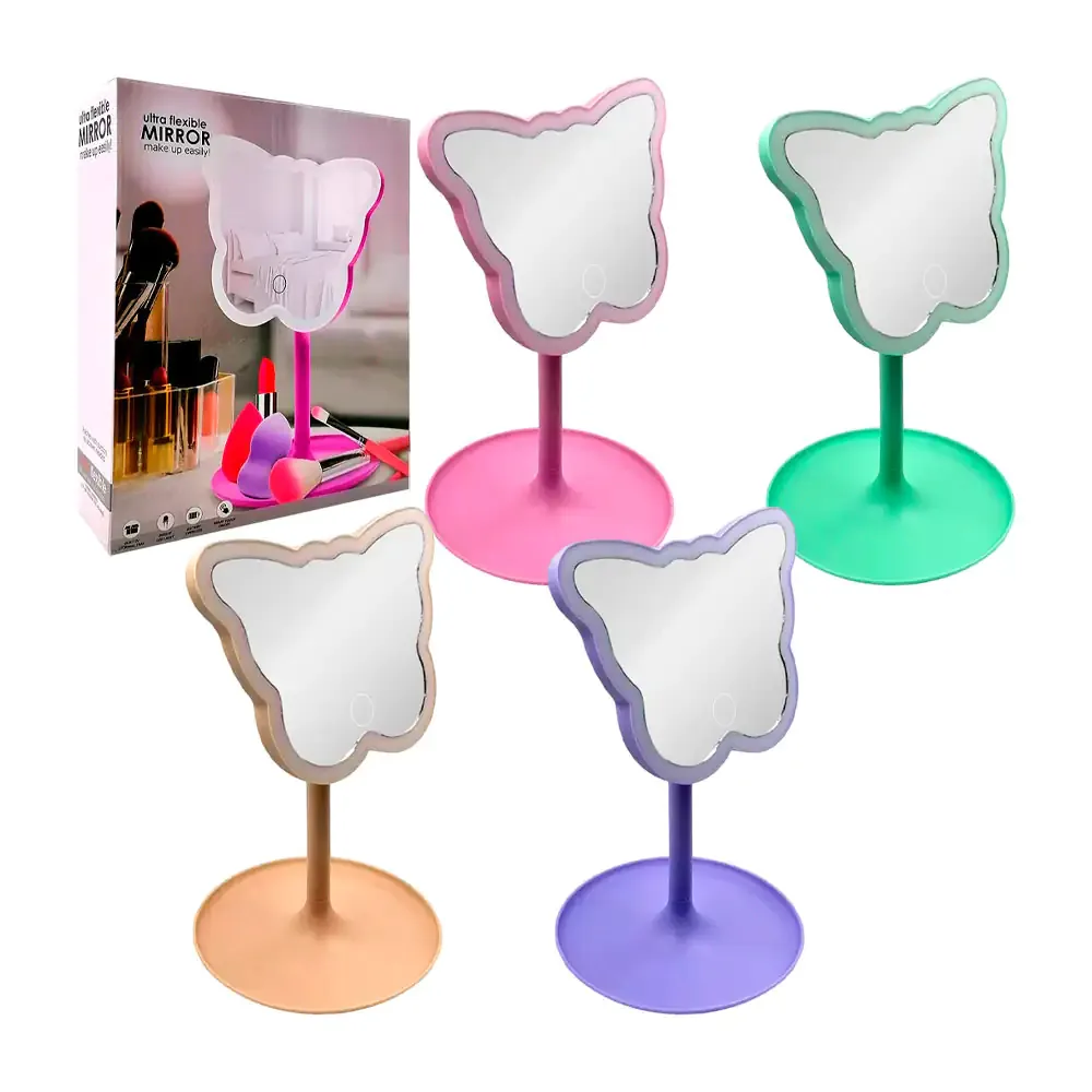Espejo led touch con rotación de 180°, base y forma de mariposa, variedad de colores / 17262
