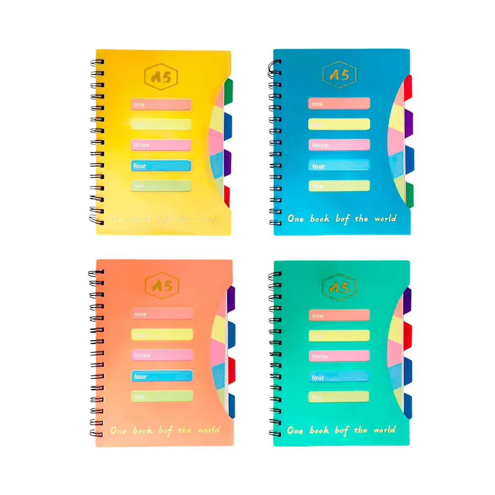 Libreta cuaderno de raya con pasta de plástico + separadores, varios colores