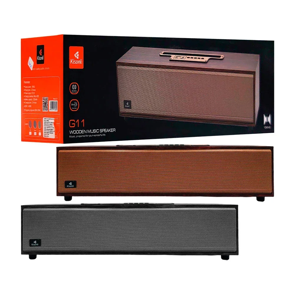 Bocina barra de sonido kisonli bluetooth vintage con lamina de madera + salidas
