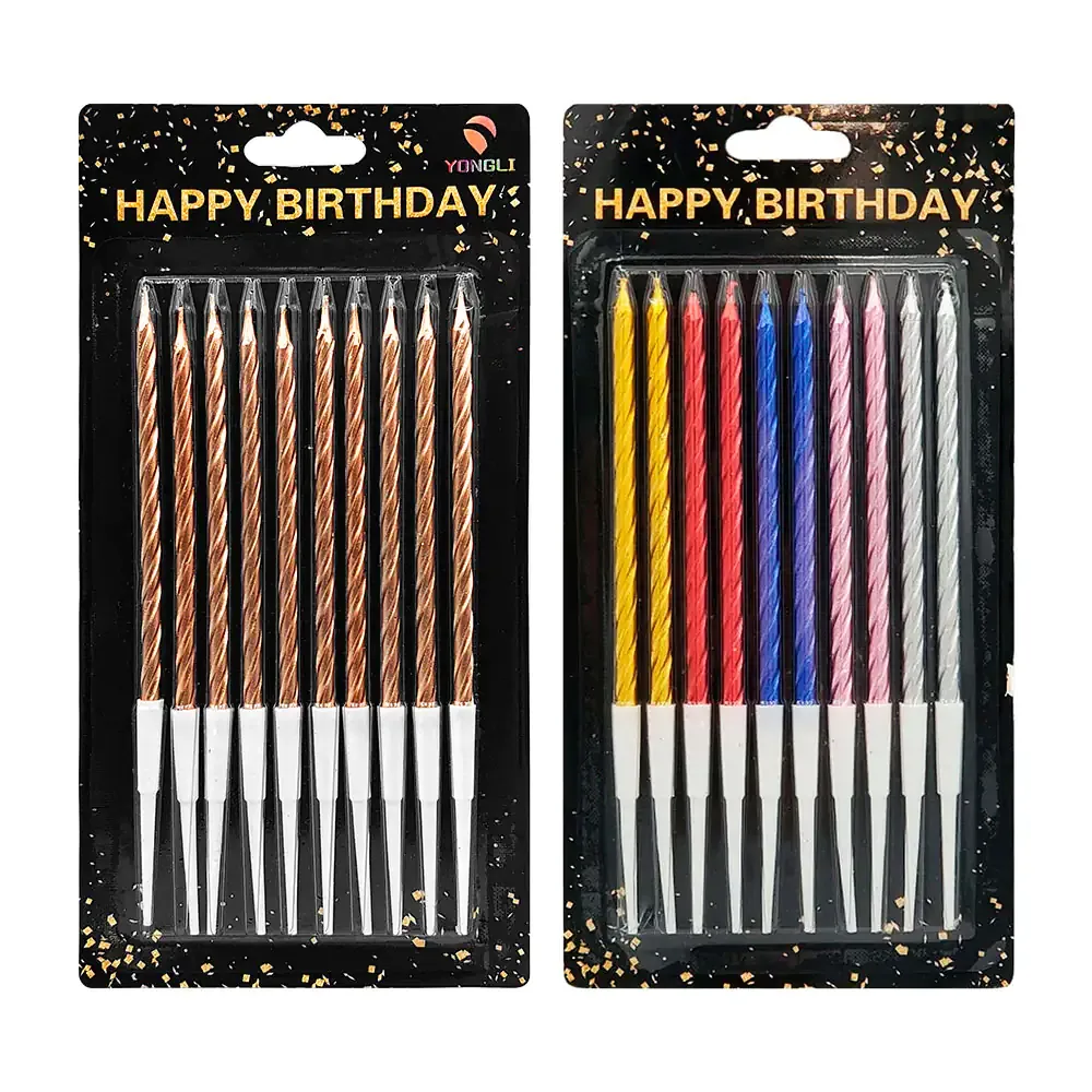 Paquete de 10 velas para fiestas de 14 cm y diferentes colores metálicos / pt10737