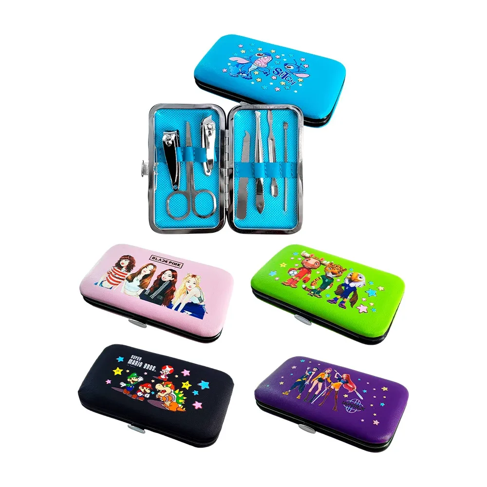 Estuche de manicure, 7pza, estampado de personajes animados, variedad de colores