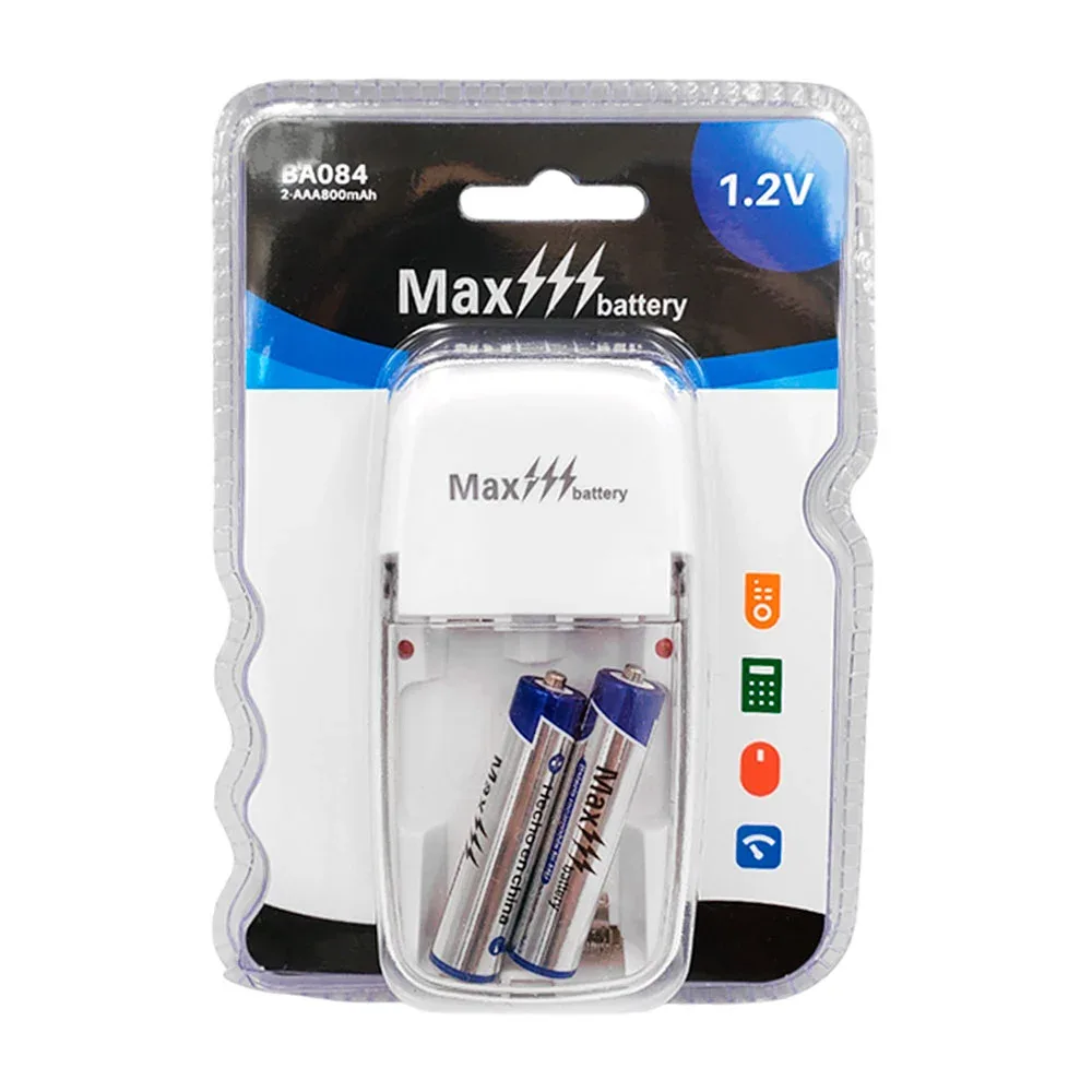 Blíster max battery con 2 baterías recargables aaa + base de carga