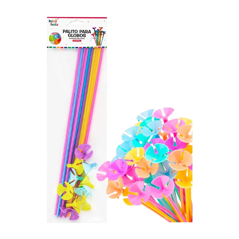 Paquete con 10 bases porta globos para fiesta de 42cm, variedad de colores / reino fiesta / 50277
