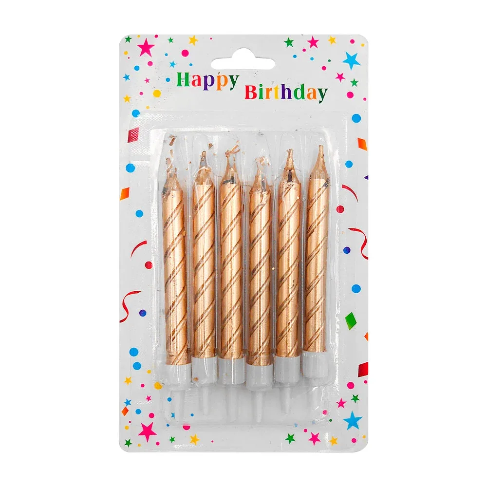 Blíster con 6 velas con diseño rayado en espiral para pastel, 9cm / 662557