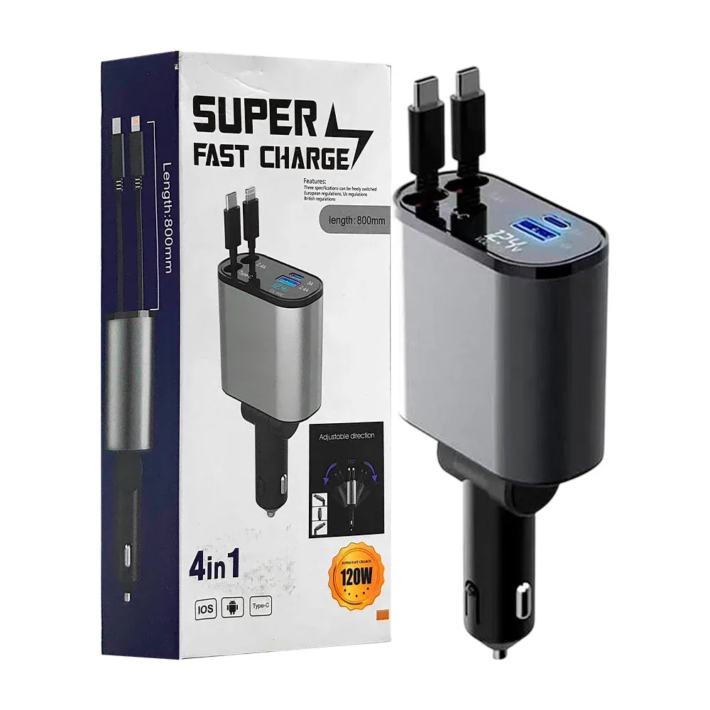 Plug cargador 4 en 1, carga super rápida de 120w, 2 cables y 2 puertos / tc-5022