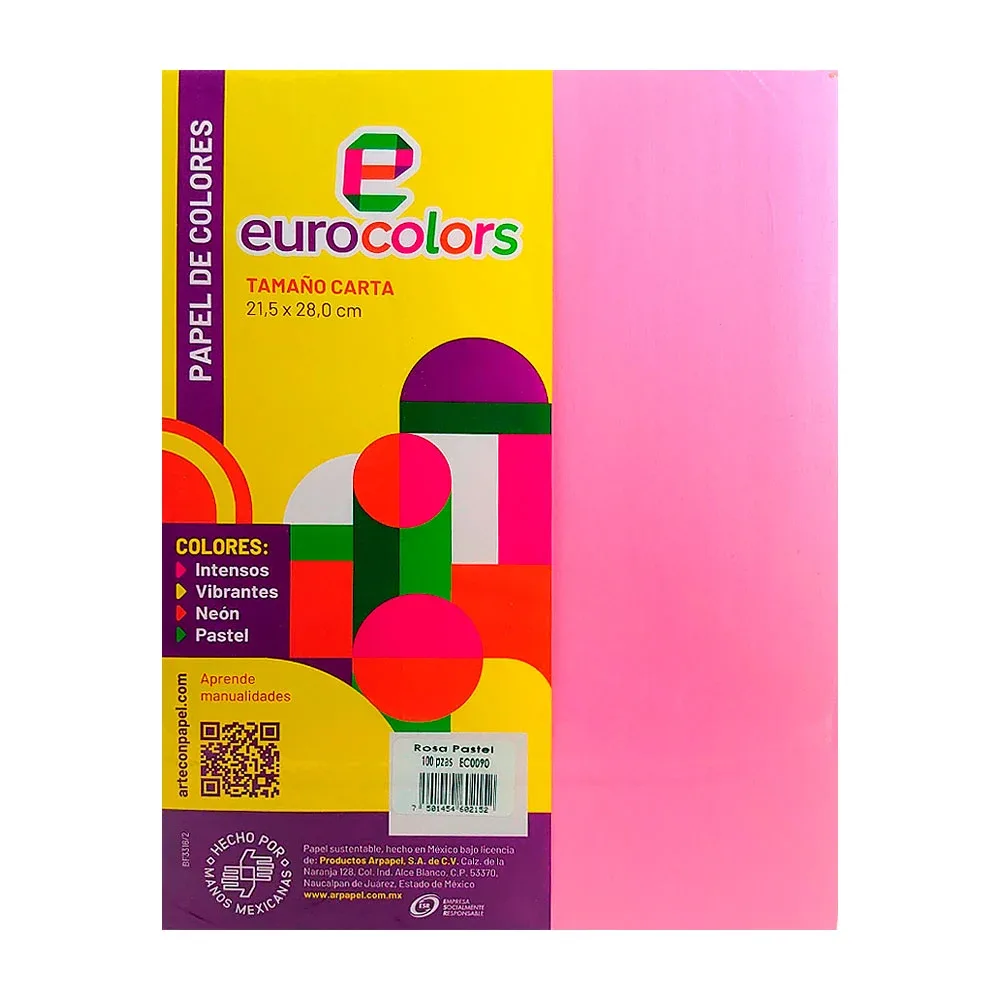 Paquete con 100 hojas eurocolors tamaño carta en color rosa pastel / ec0090