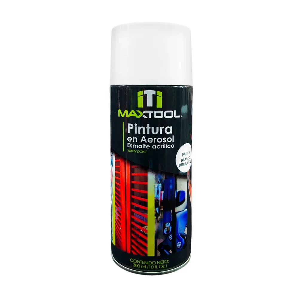 Pintura en aerosol / esmalte acrílico maxtool de secado rápido en color blanco brillante, 300ml / pa-015 / 309123