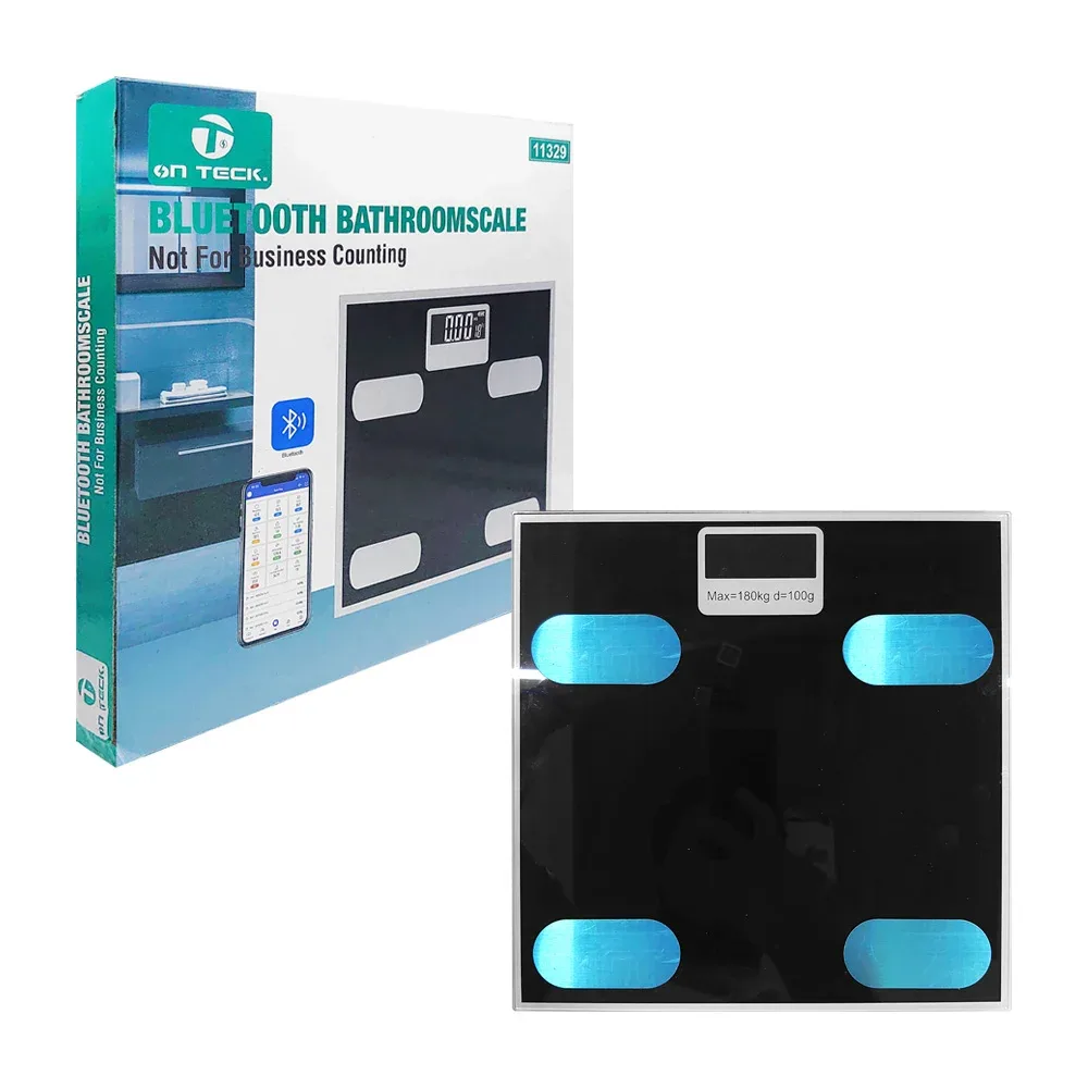 Bascula digital bluetooth con forma cuadrada y capacidad de 3 a 180kg / on teck / bluetooth bathroomscale / 11329