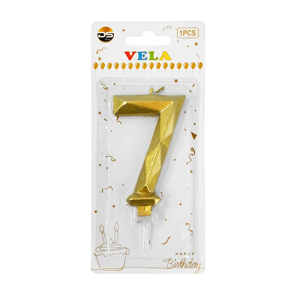 1pza Vela con efecto metálico dorado y forma no.7 para pastel / ds09512