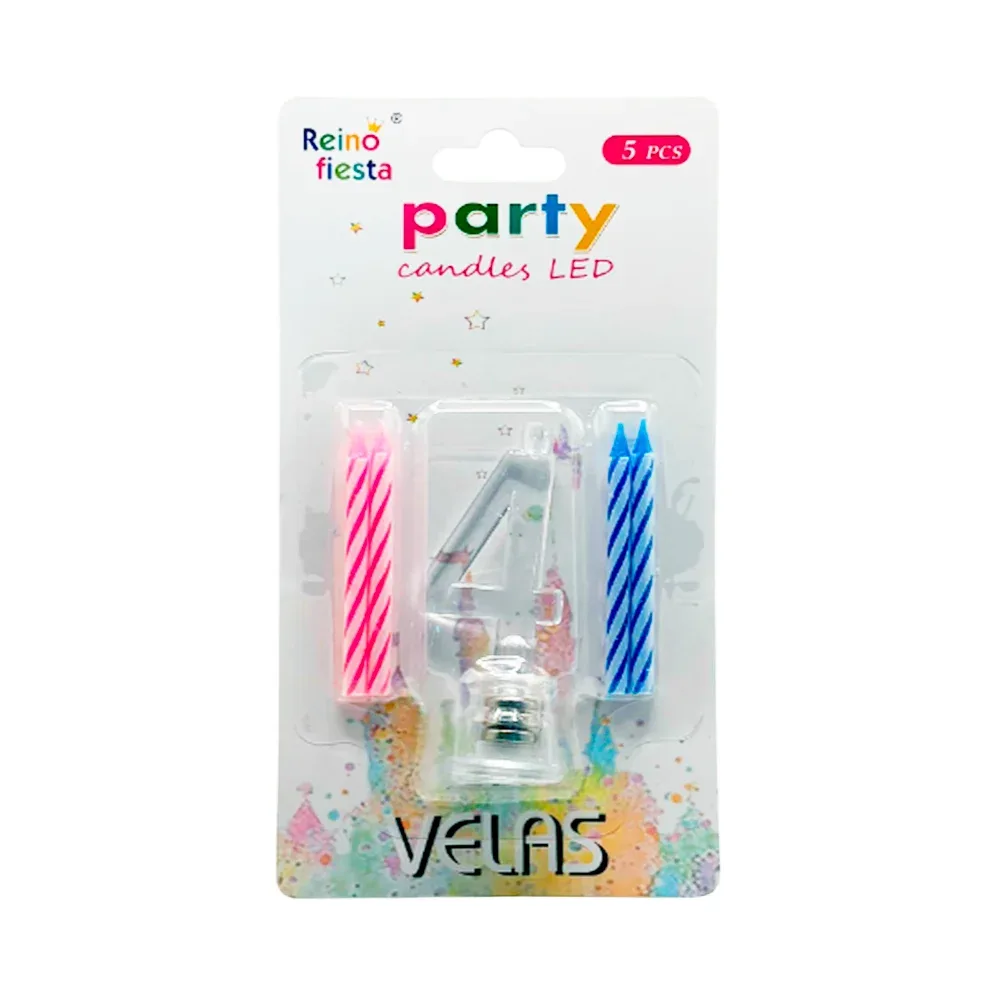 Portavelas número 4 transparente led + 4 mini velas / 50461
