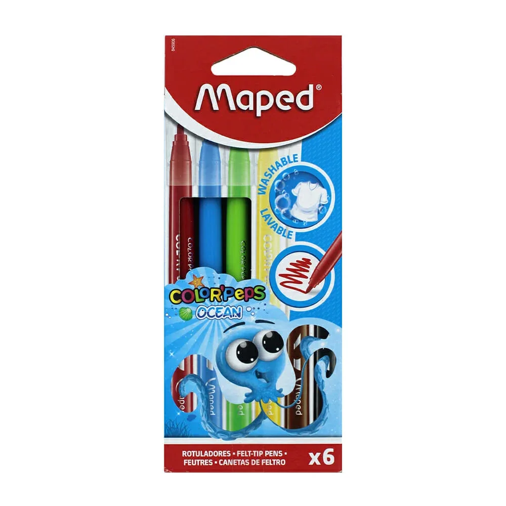Caja con 6 marcadores rotuladores maped de colores lavables / 845906
