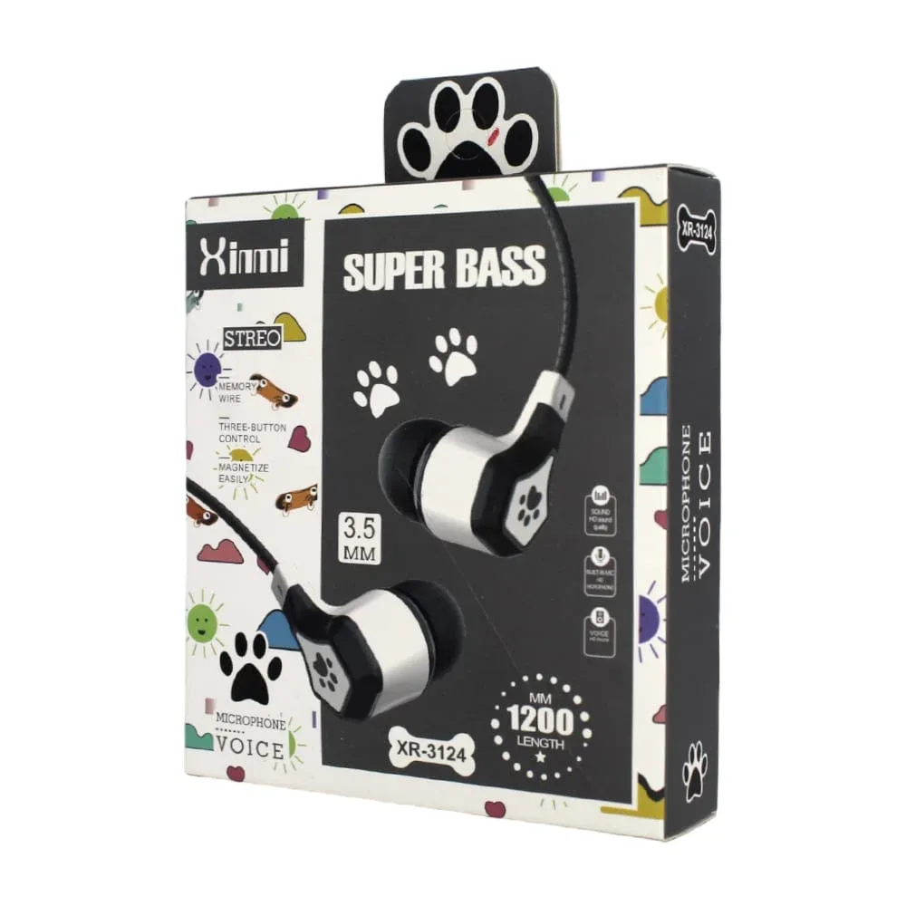 Audífonos manos libres alámbricos xinmi super bass con decoración de huella y entrada auxiliar 3.5mm, variedad de colores