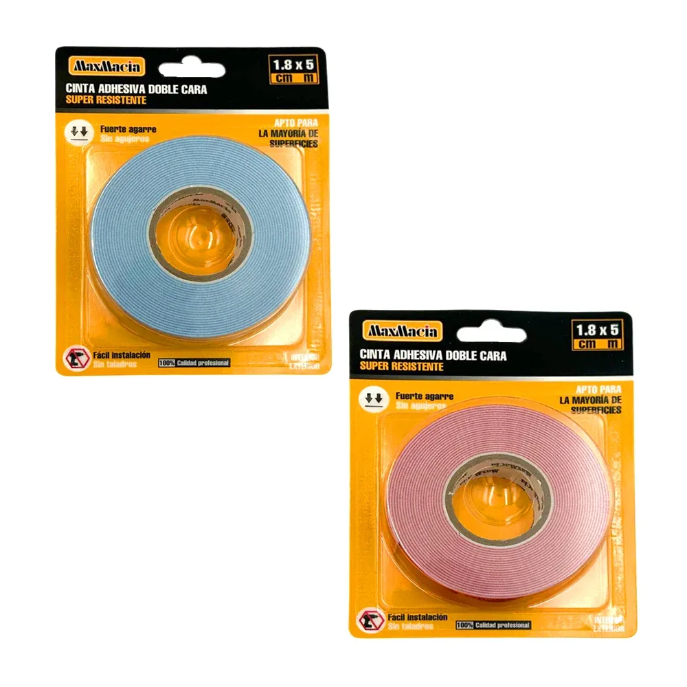Cinta adhesiva, doble cara, alta resistencia, de 5 m x 1.8 cm, maxmacia, variedad de colores / 11664