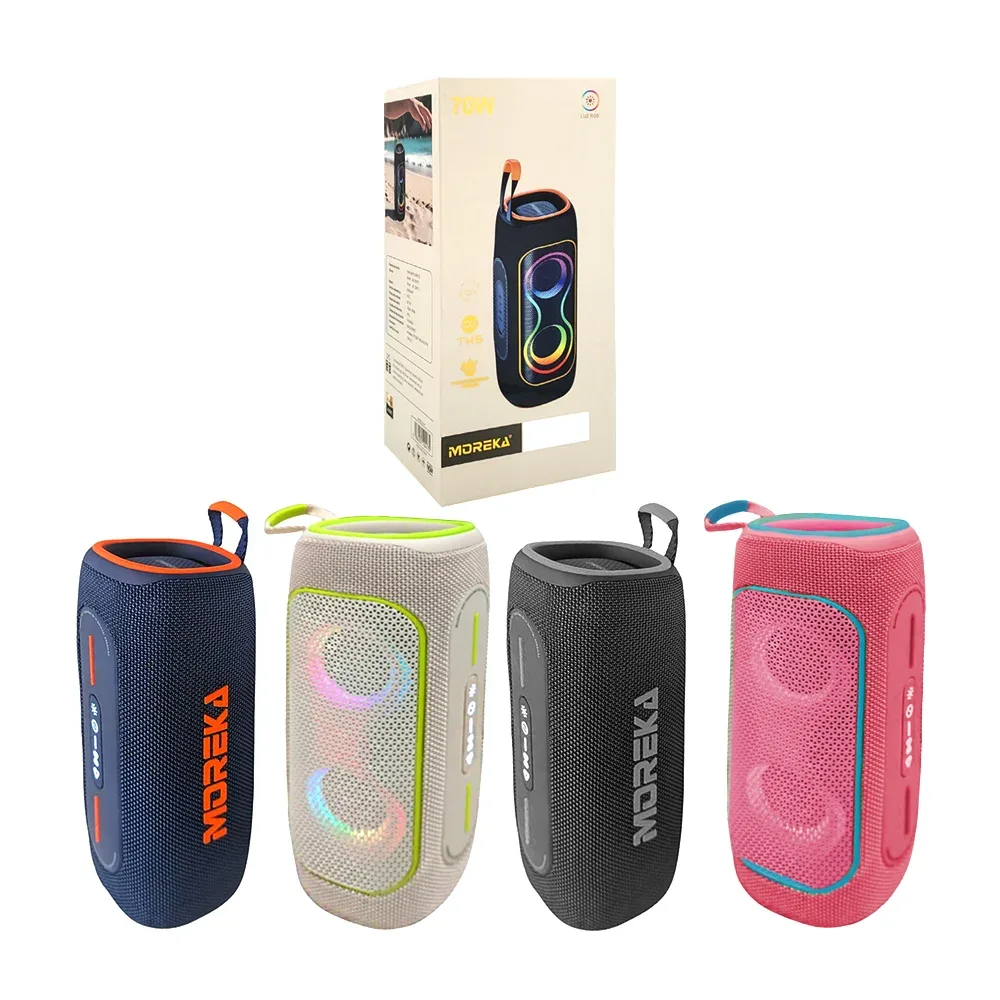 Bocina cilíndrica moreka, doble altavoz con luz rgb, asa y potencia 70w, surtido