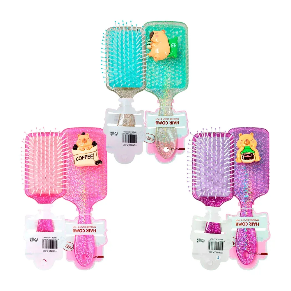 1pz cepillo rectangular para el cabello, figura 3d de capibara con glitter