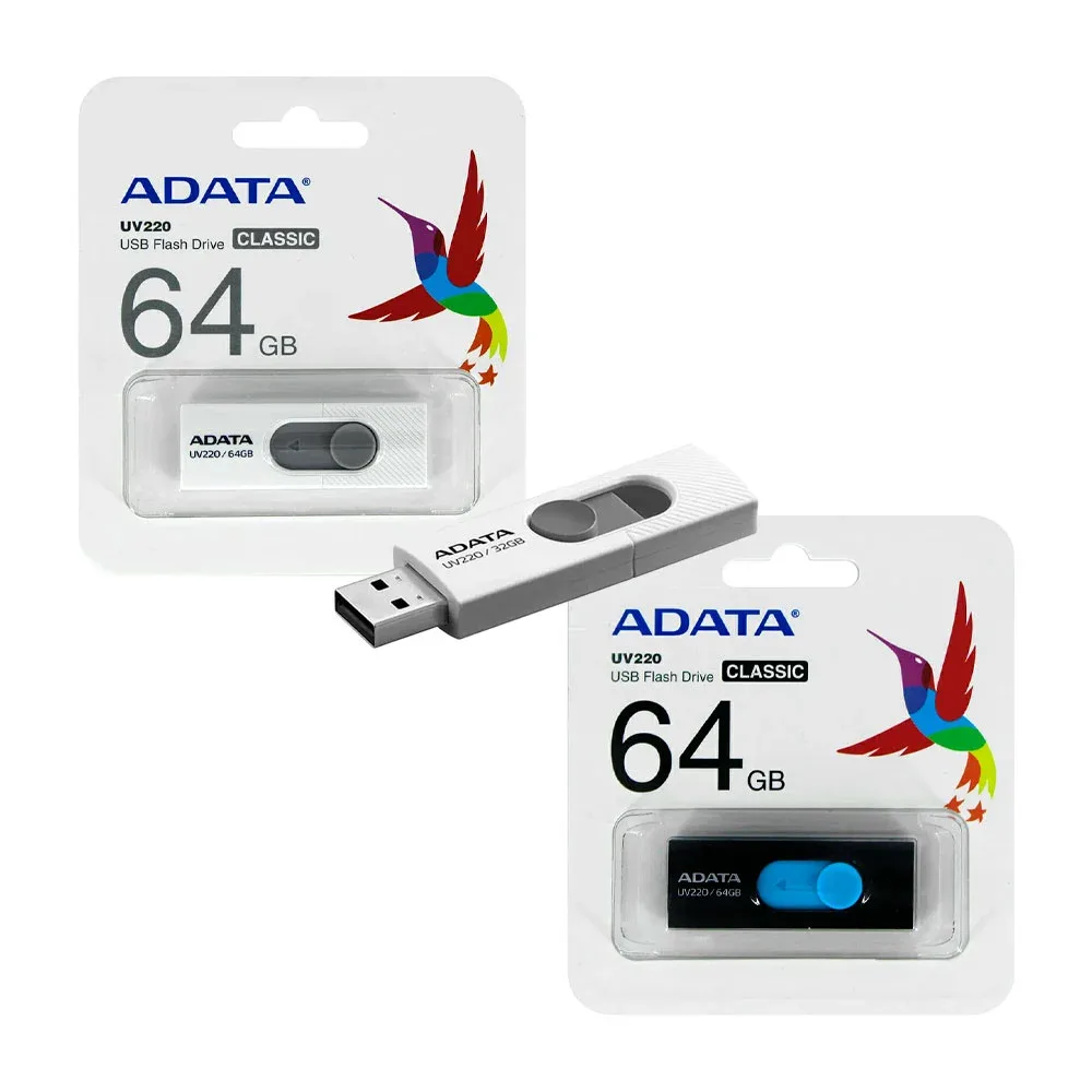 1pza Memoria usb externa de 64gb, bicolor, plástica, con sistema retráctil, para computadoras, consolas y/o dispositivos varios / auv220-64g / flash drive / auv220-64g-rbkbl
