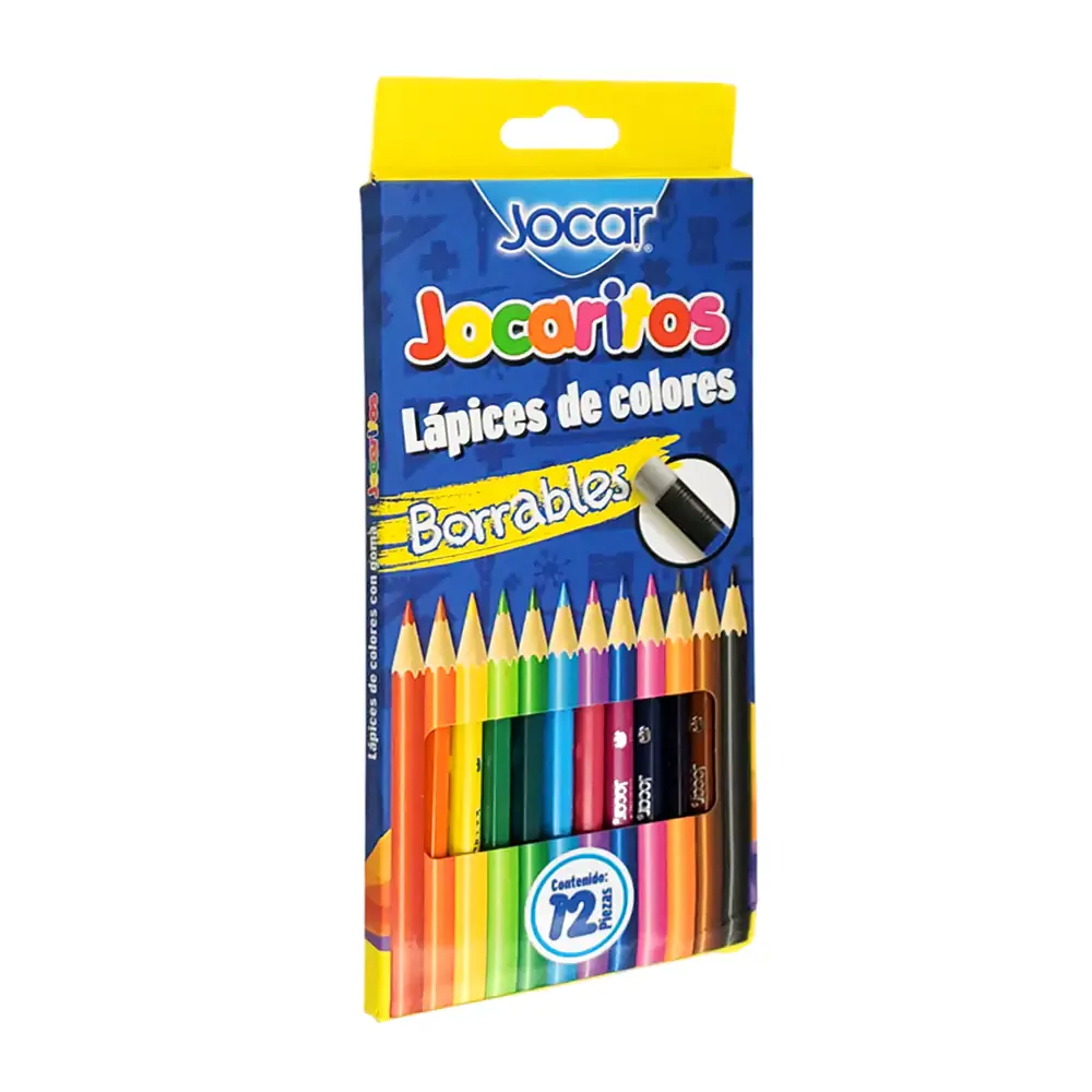Paquete con 12 lápices de colores borrables jocaritos / jocar / cplbn