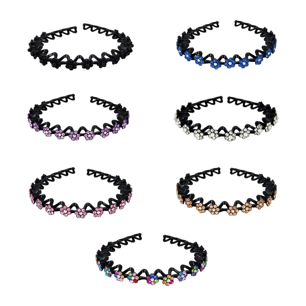1pza Diadema de plástico infantil diseño de ondas y flores con pedrería, variedad de colores / dd