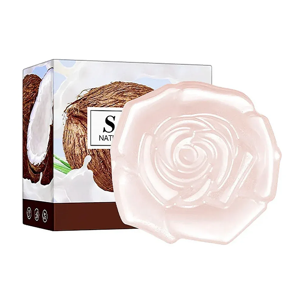 Jabón dérmico en forma de rosa con fragancia de coco y bolsita de malla / sadoer / natural plant oils