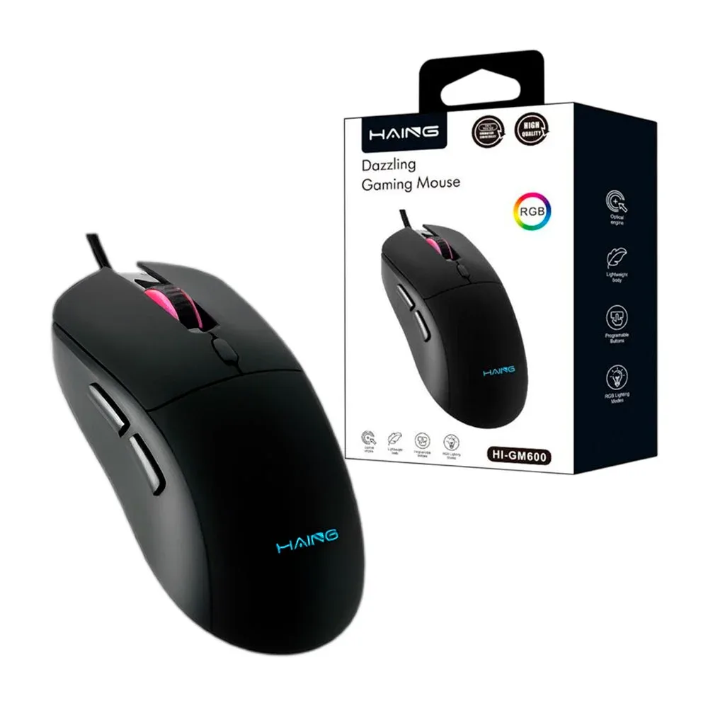 Mouse alámbrico gamer con luz rgb, multifuncional con diseño ergonómico / gm600