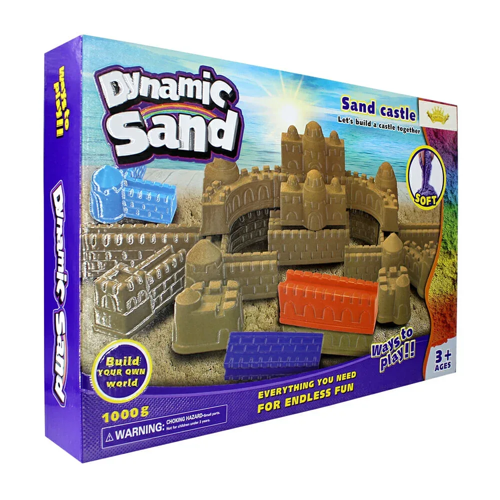 Set de arena mágica moldeable para hacer castillos, con bandeja, moldes + accesorios, 1000g / dynamic sand castle / ds-401