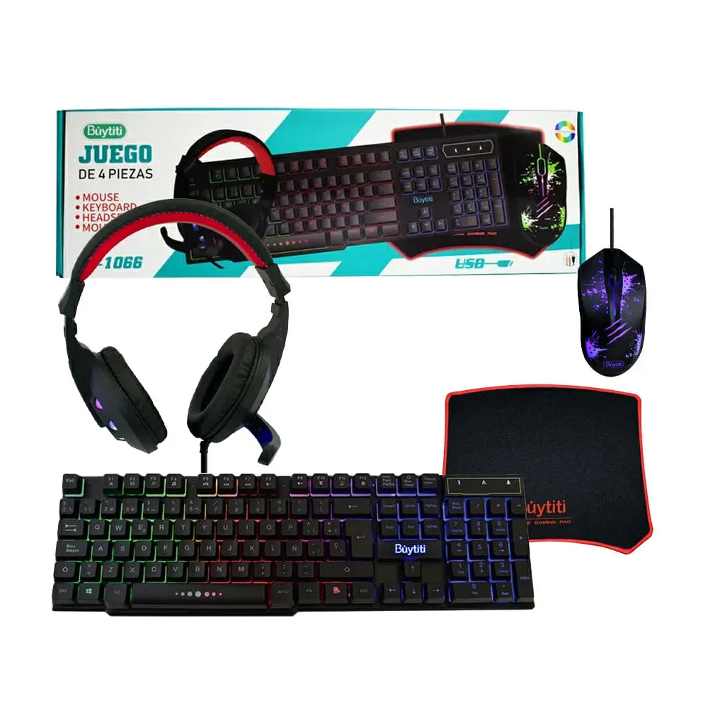 Kit gamer 4 pzas, mouse, keyboard, headset, mouse pad / buytiti as-1066
