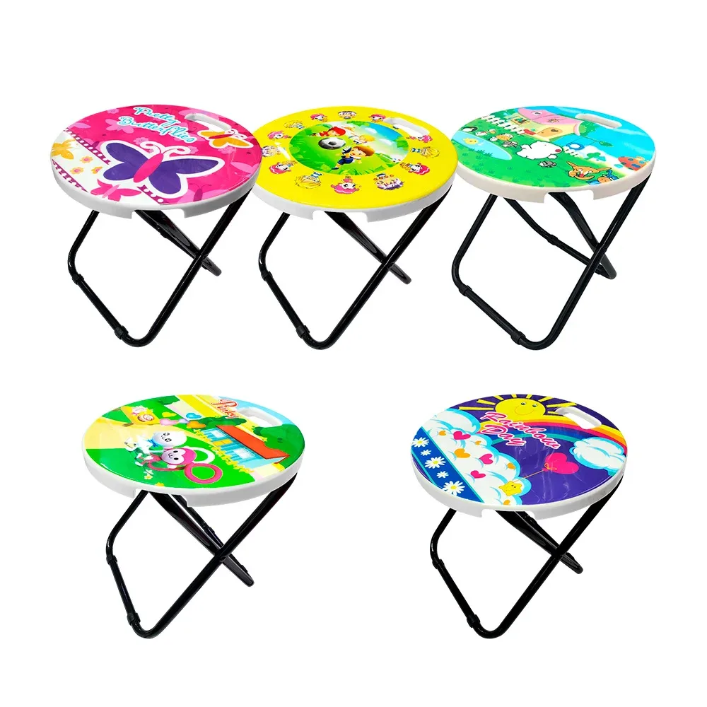 Taburete banco plegable circular infantil con estampado animado, 26x26x24cm