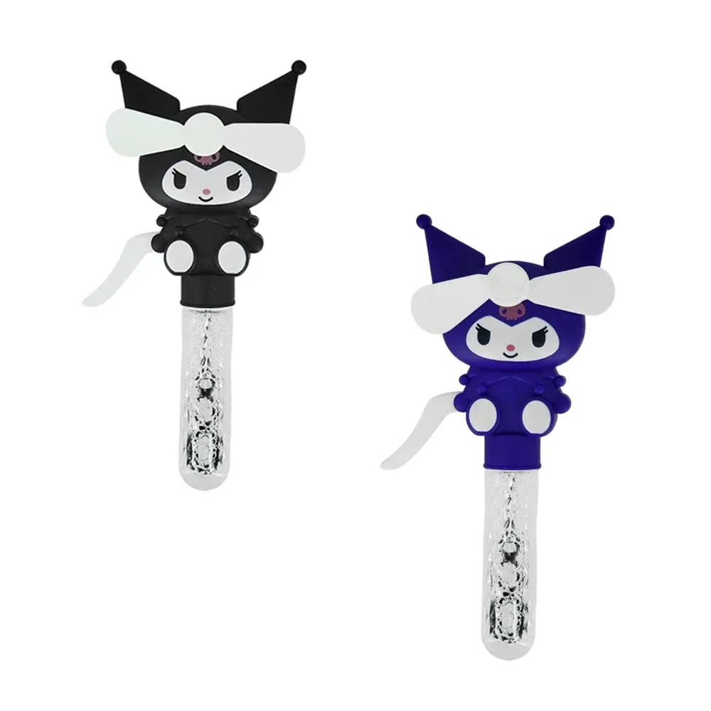 Ventilador manual de plástico con tubo para hacer burbujas + diseño de kuromi, 20cm, variedad de modelos / 24-ppb-003