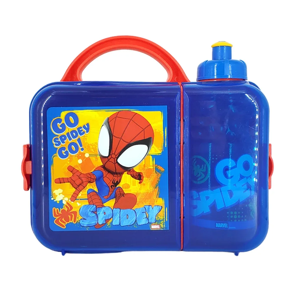 Lonchera de plástico con botella cantimplora y diseño spider-man hombre araña / plc-7527