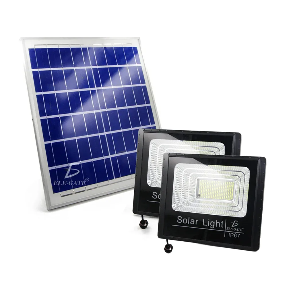 Set de 2 reflectores de 300w con panel solar para exterior + control remoto