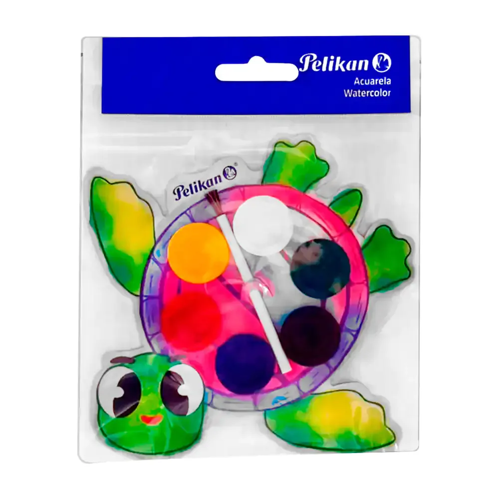 Paleta de acuarela en forma de tortuga con 6 pinturas + mini pincel, variedad de tonos / 3901