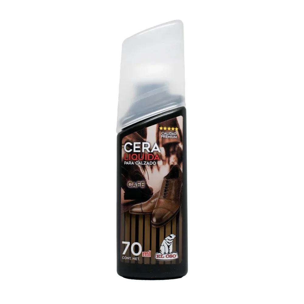 Bote de cera liquida para calzado en color café con aplicador de esponja, 70ml / 8501a