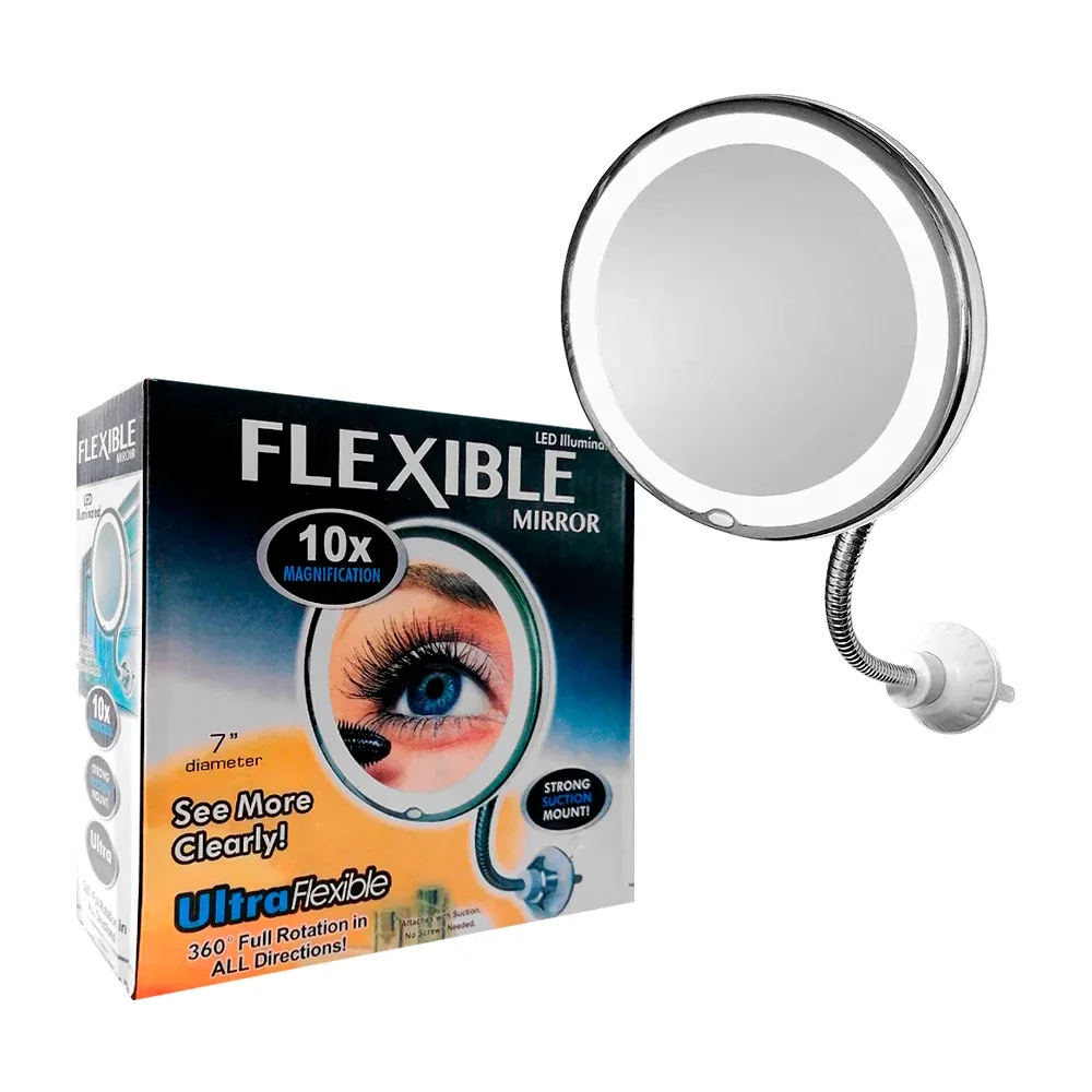 Espejo flexible redondo de 7 pulgadas con aumento x10 y luz led / ay-414