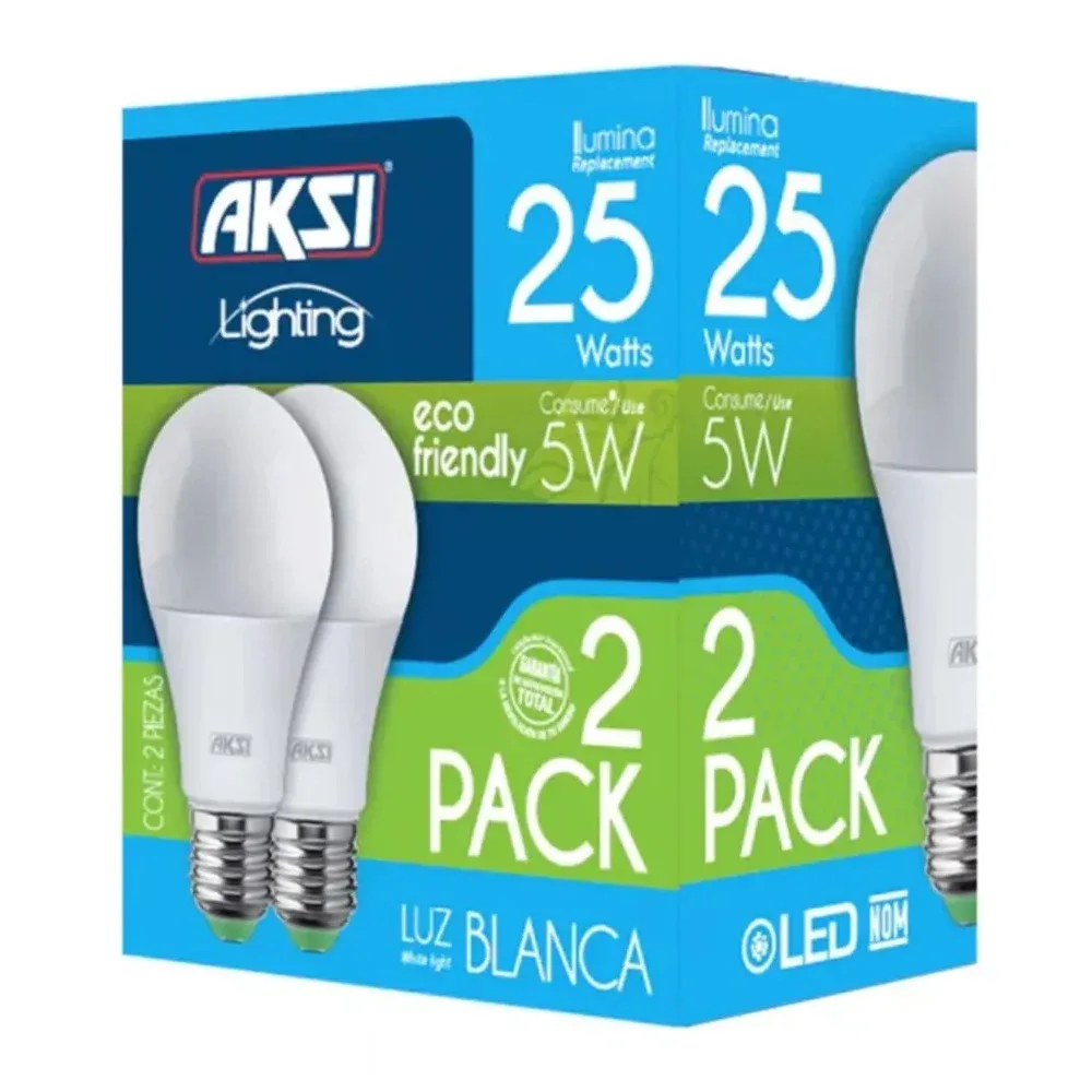 Paquete con 2 focos bombillas ahorradoras aksi de luz blanca, 25-5w / lighting / 129001
