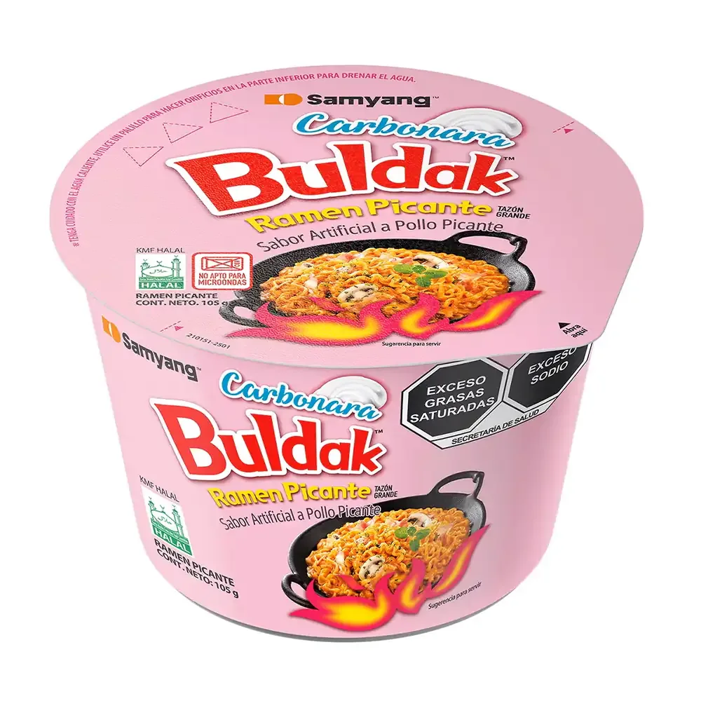 Bowl - tazón de ramen sopa instantánea buldak sabor carbonara con pollo picante de 105g