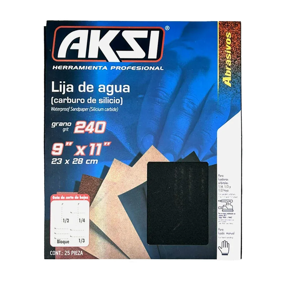 Paquete con 25 lijas de agua abrasivos aksi de grano 240, 23x28cm / 113307